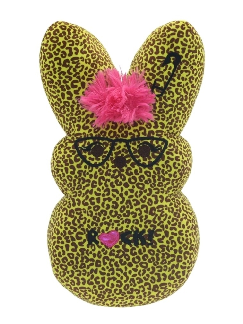 Yellow Leopard Plush Bunny with Pink Puff - Kids Stuffed Animal